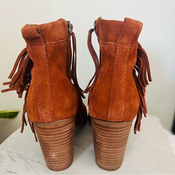 TOMS Lunata Western Boho Tassel Suede Bootie Stacked Block‎ Heel, Brown Size 8.5 - Picture 7 of 17
